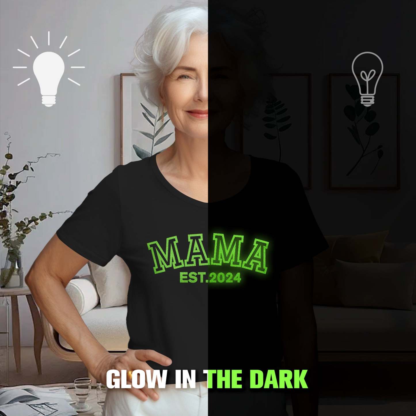 Custom Mama T-shirt Glow-in-the-dark T-shirt Mother's Day gift - PhotoBoxer