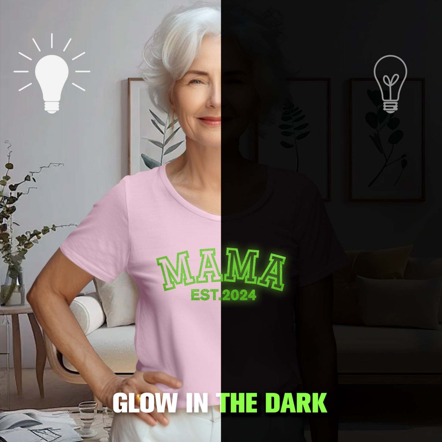 Custom Mama T-shirt Glow-in-the-dark T-shirt Mother's Day gift - PhotoBoxer