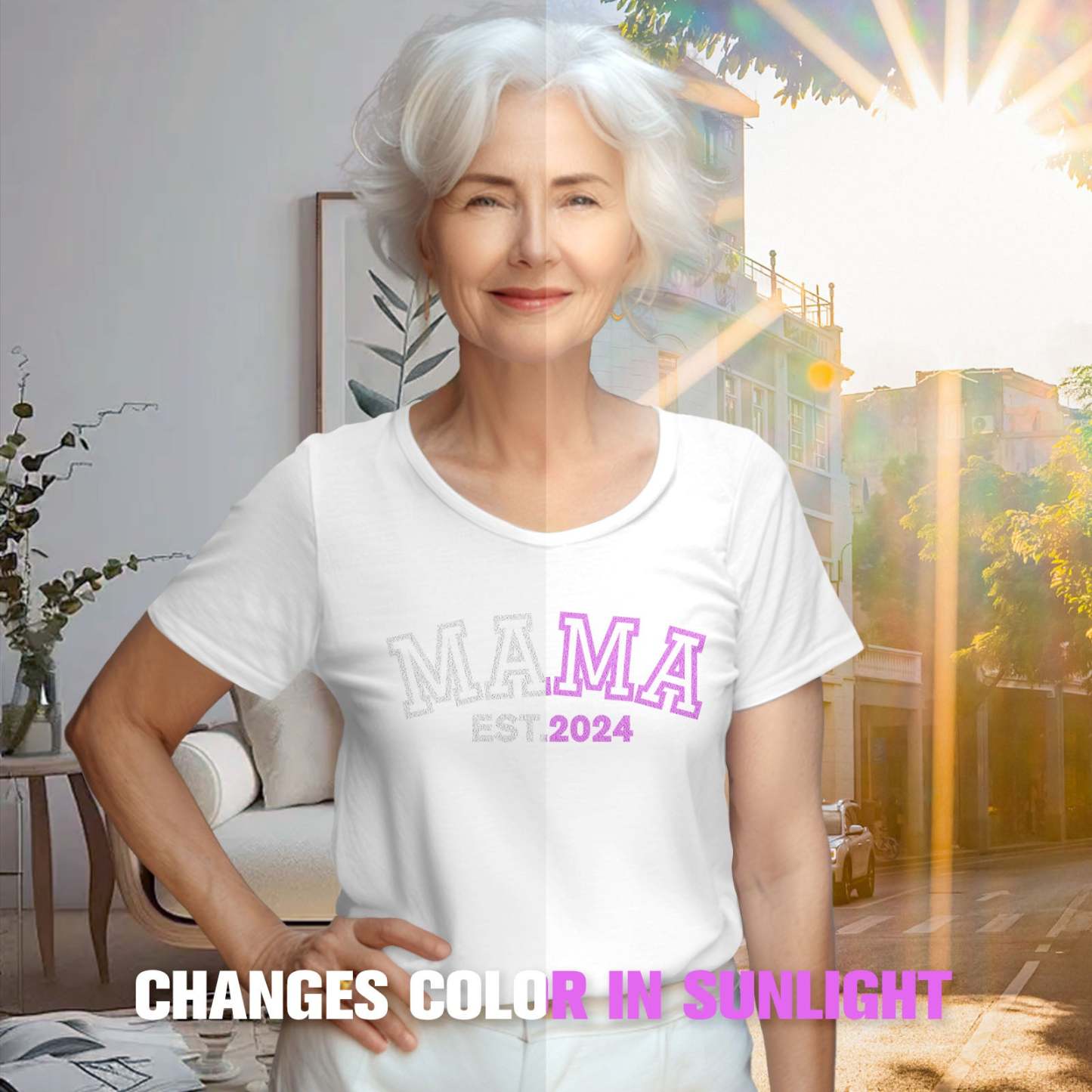 Custom Mama T-Shirt Light-changing T-shirt Mother's Day Gift - PhotoBoxer