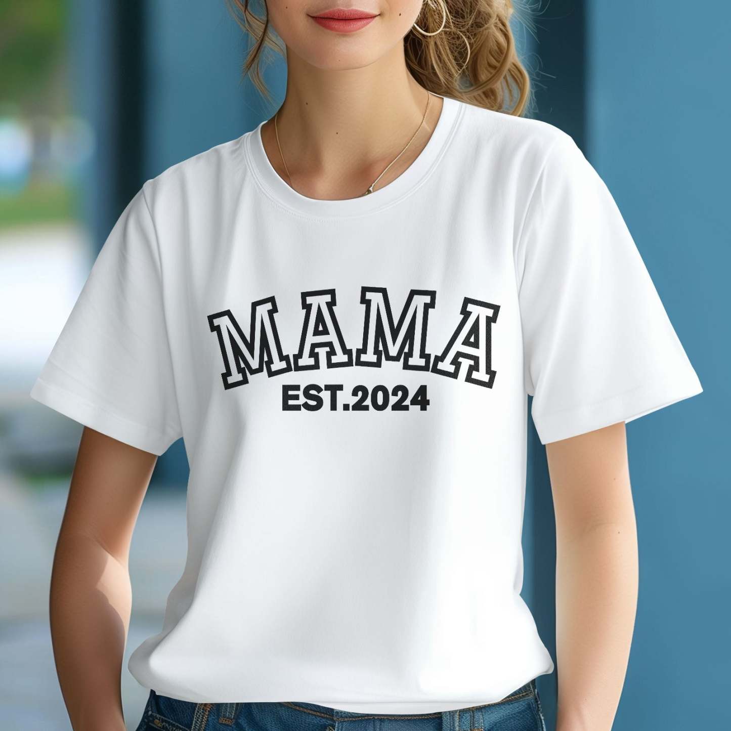 Custom Mama T-shirt EST 2024 T-shirt Mother's Day Gift - PhotoBoxer