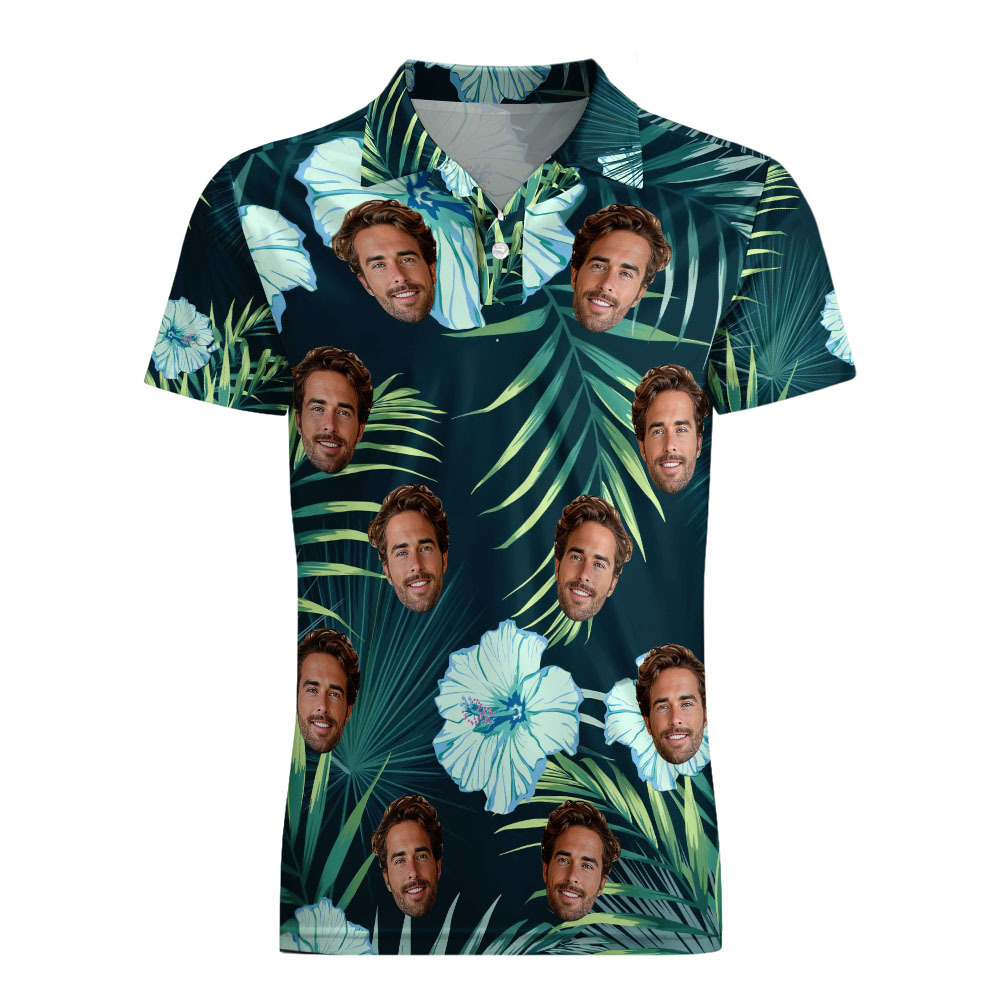 Custom Men's Face Polo Shirt Golf Polo Shirts For Him Green leaves
