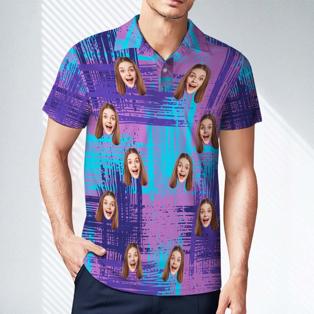 Custom Personalized Polo Shirts Custom Men's Face Polo Shirt Short Sleeve Colorful Golf Shirt Gift For Him - PhotoBoxer