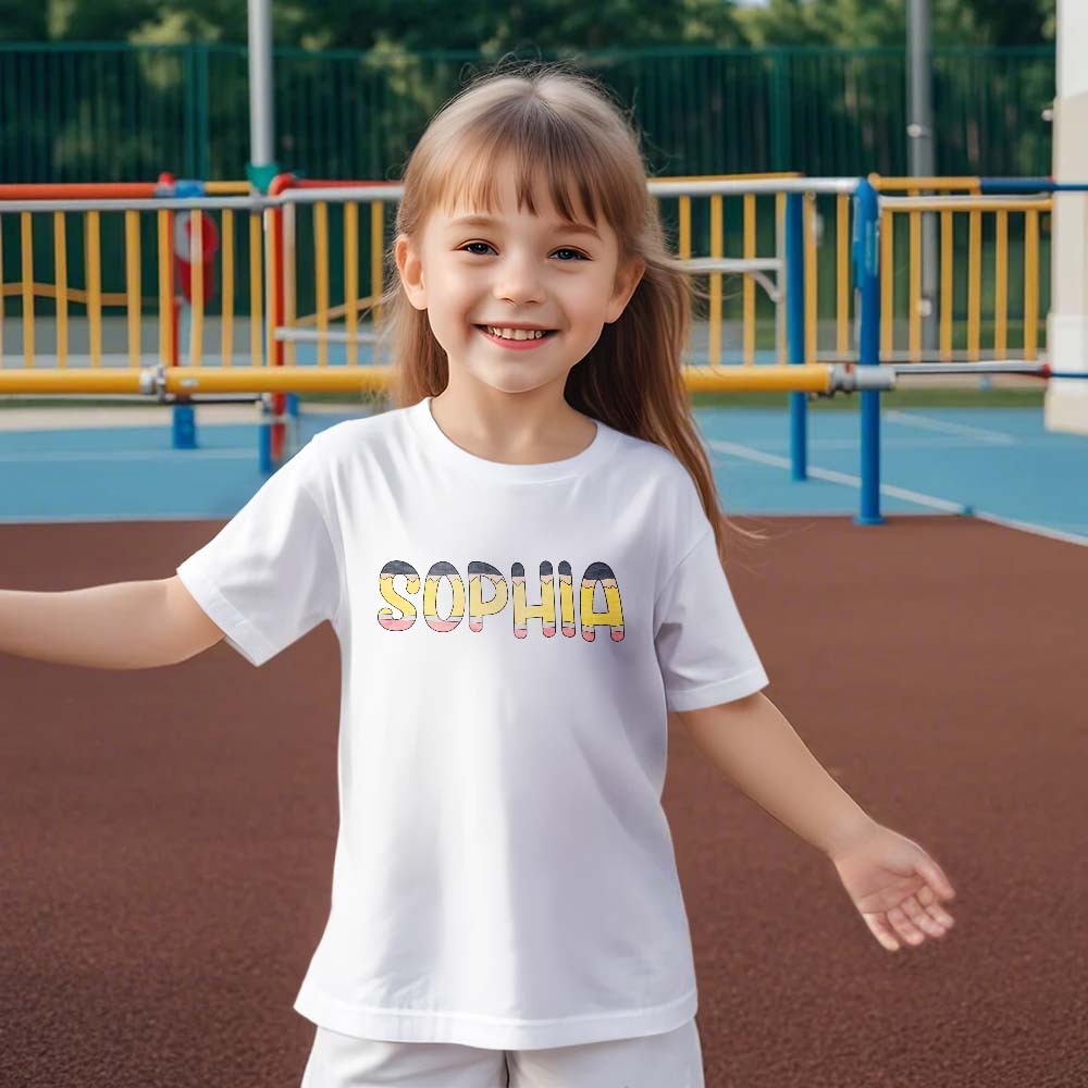 Personalized Back to School Pencil Name T-shirt First Day of School Shirt Gift for Kids - PhotoBoxer