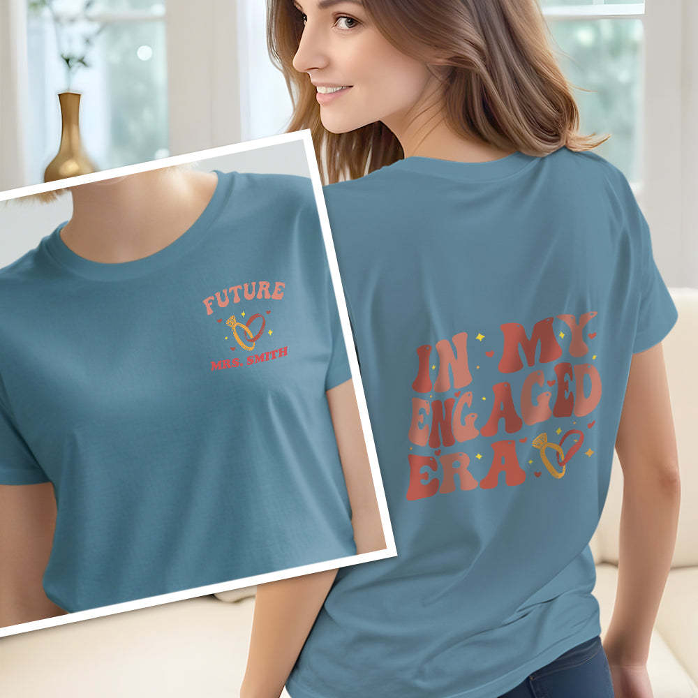 Personalized In My Engaged Era Bachelorette T Shirt with Name Wedding Bridal Shower Engagement Gift for Her - PhotoBoxer