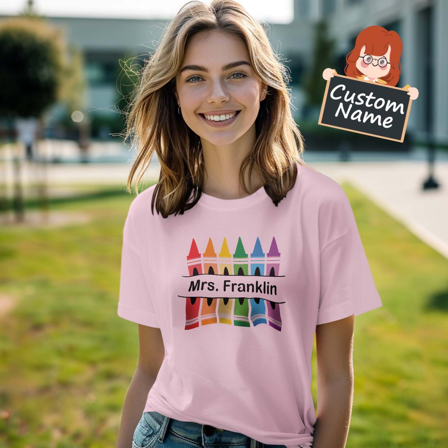 Personalized Crayon T-Shirt Teacher Custom Name Shirt Back to School Gifts - PhotoBoxer