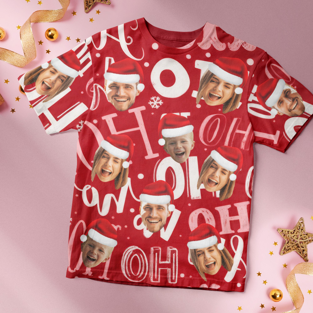 Custom Face T-shirt Personalized Personalized Photo Xmas Leds Unisex T-shirts Merry Christmas - PhotoBoxer