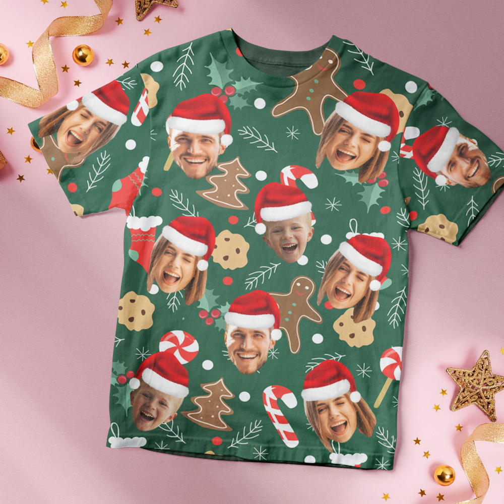 Custom Face T-shirt Personalized Personalized Photo Xmas Leds Unisex T-shirts Merry Christmas - PhotoBoxer