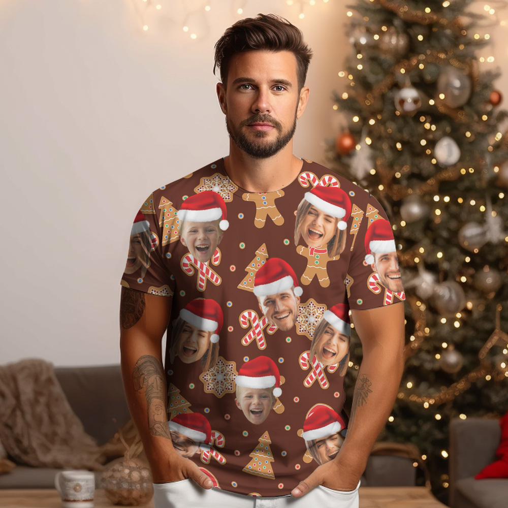 Custom Face T-shirt Personalized Personalized Photo Xmas Leds Unisex T-shirts Merry Christmas - PhotoBoxer