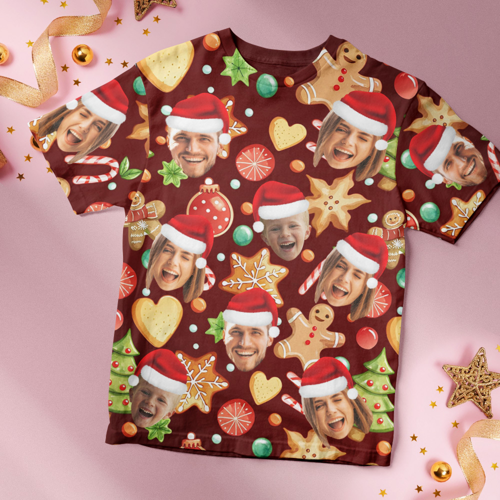 Custom Face T-shirt Personalized Personalized Photo Xmas Leds Unisex T-shirts Merry Christmas - PhotoBoxer