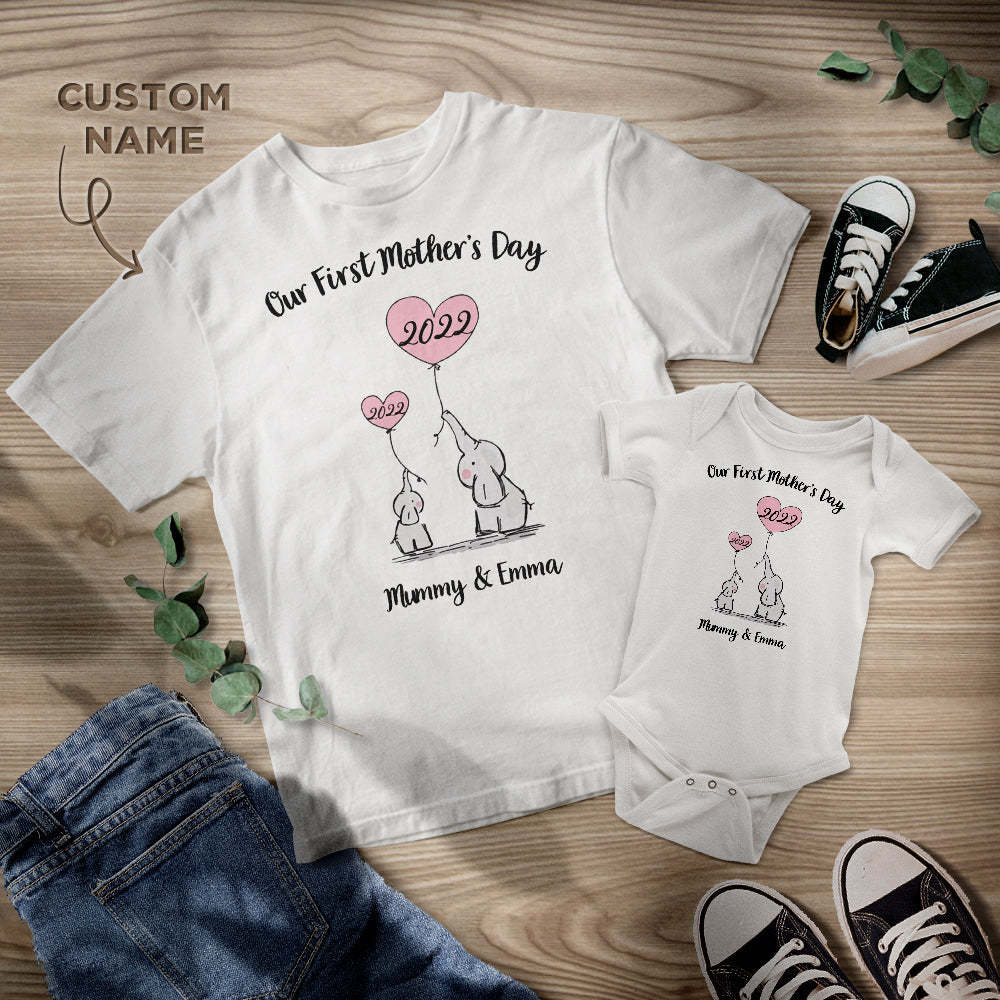 Custom Name Mother's Day Shirts Elephant Mommy And Me Matching Outfit Mother's Day Gift