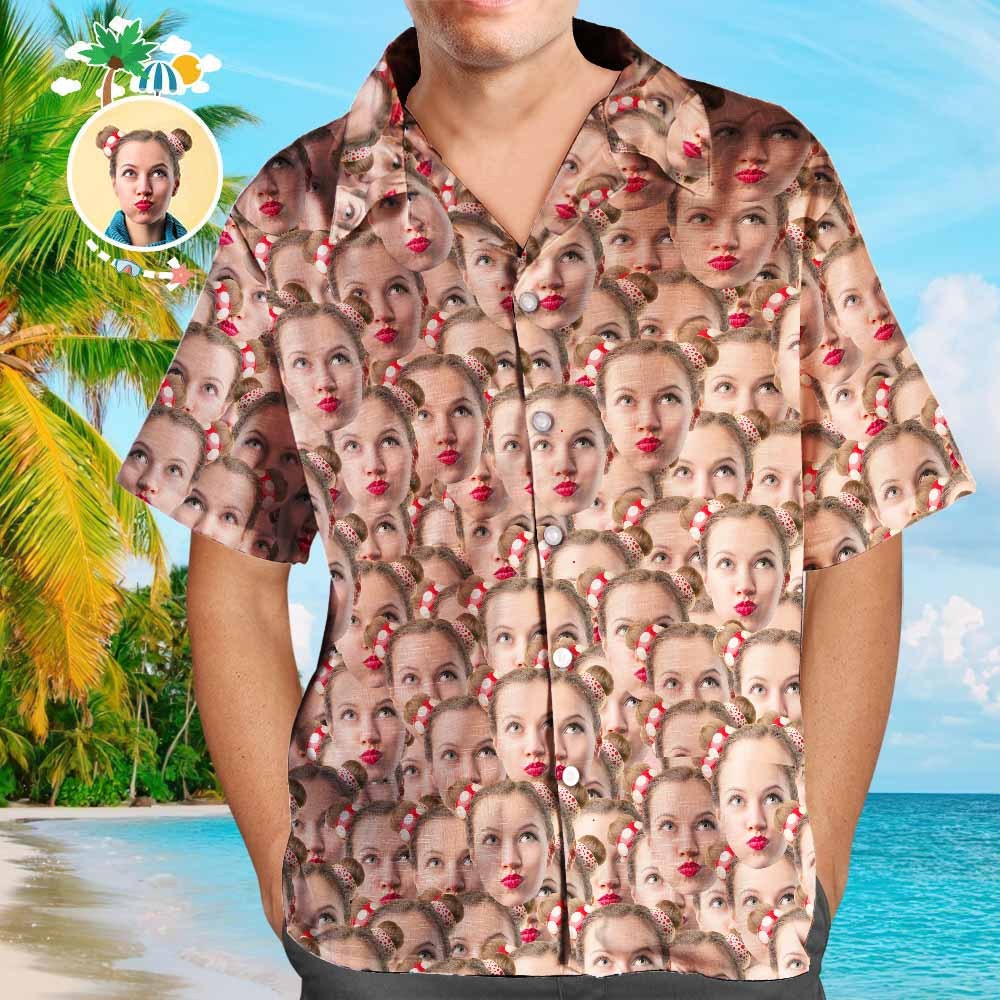 Custom Face Mash Couple Matching Hawaiian Shirts Valentine's Day Gift