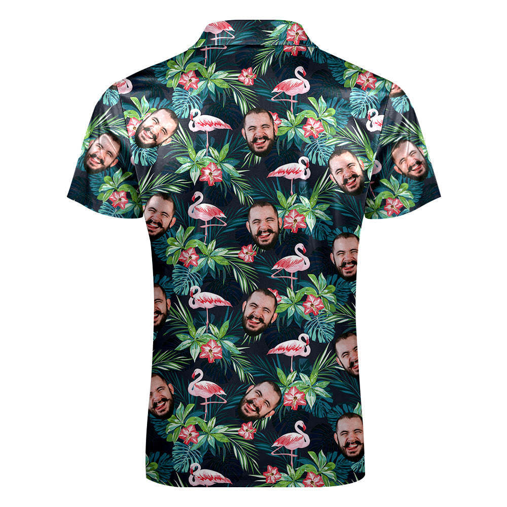 Custom Men's Polo Shirt with Zipper Personalized Face Hawaiian Style Polo Shirt - PhotoBoxer