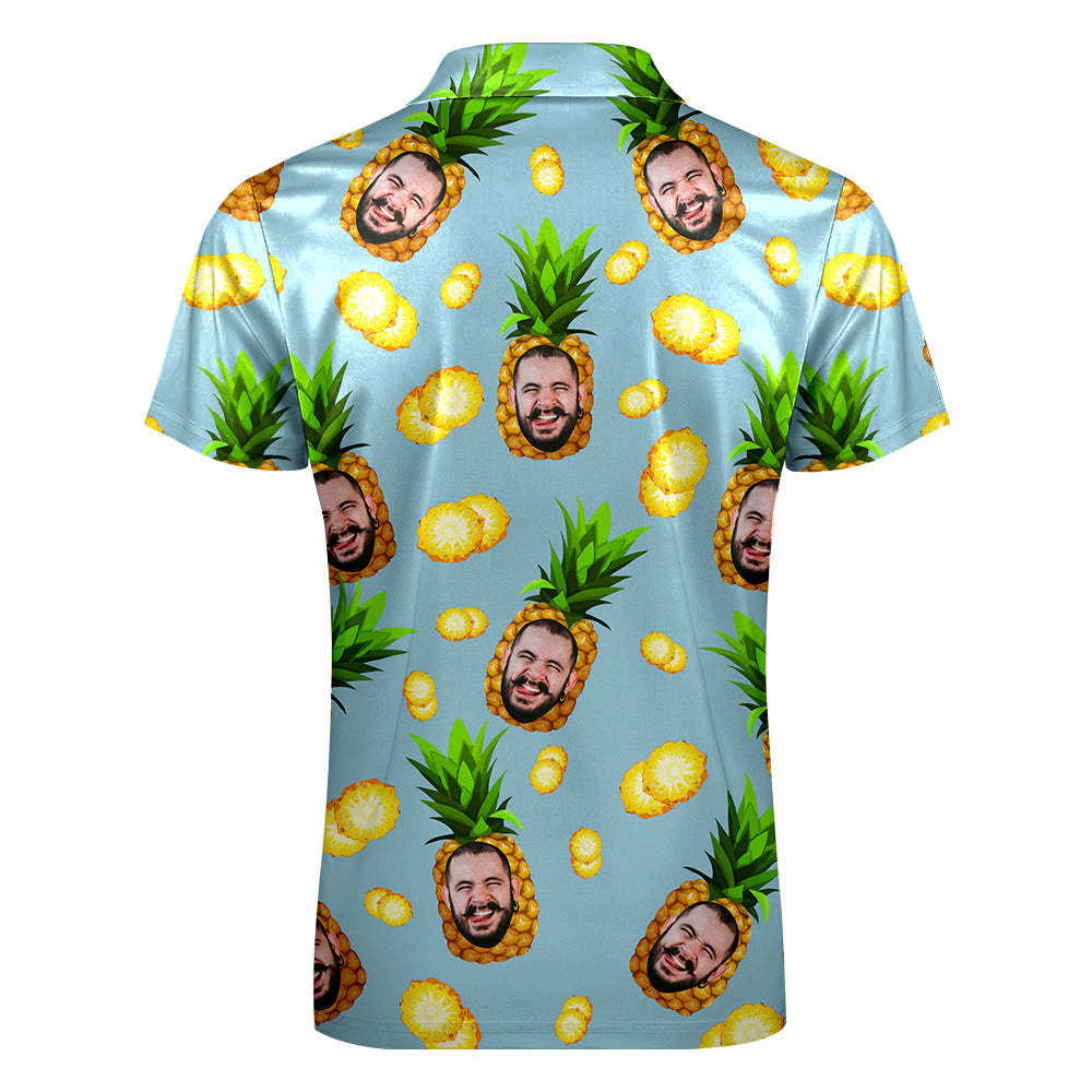 Custom Face Polo Shirt with Zipper Personalized Funny Pineapple Pattern Men's Polo Shirt - PhotoBoxer