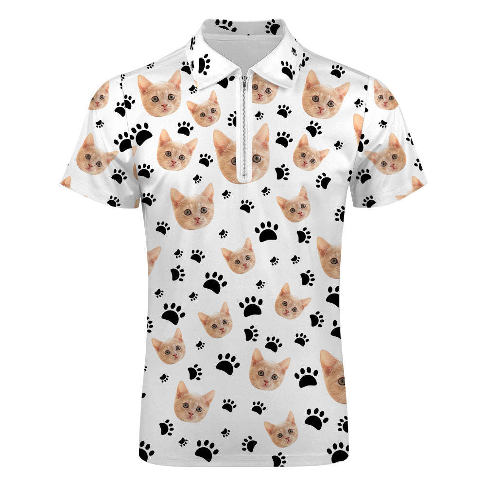 Custom Face Polo Shirt with Zipper Men's Polo Shirt for Pet Lovers - PhotoBoxer