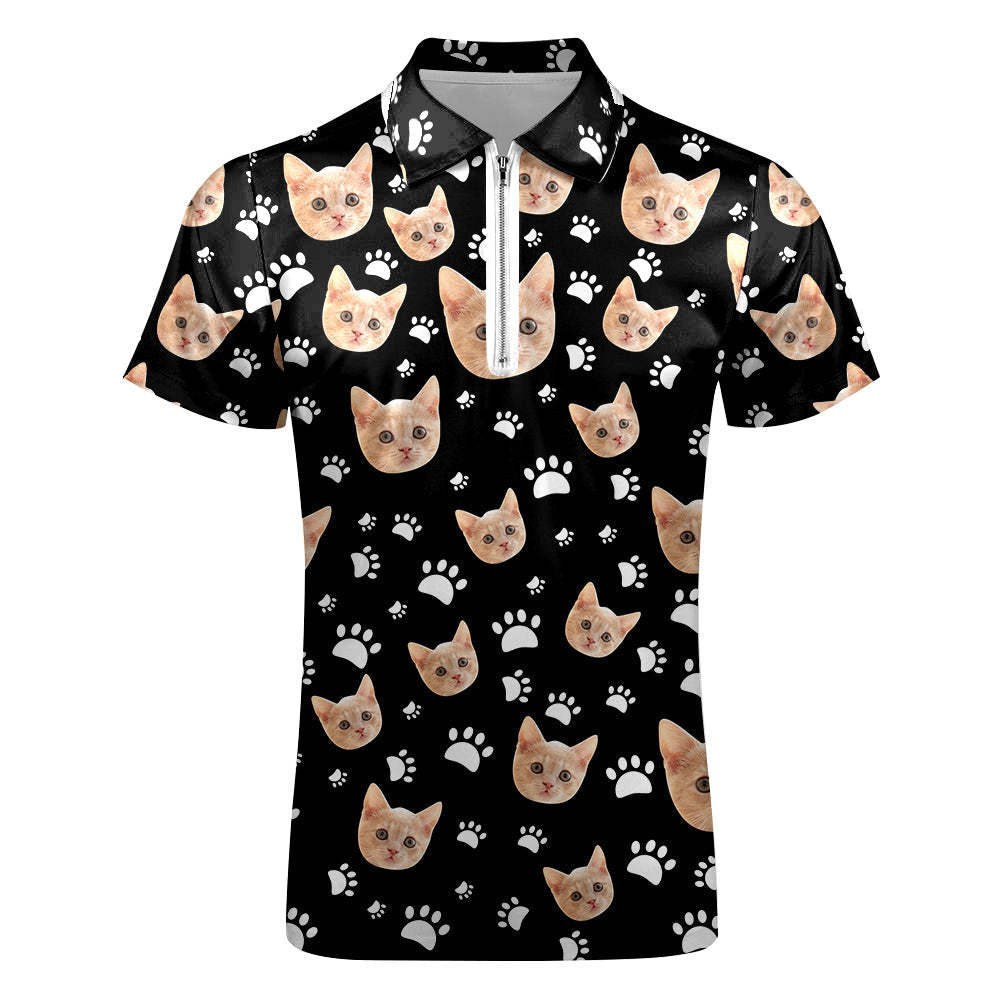 Custom Face Polo Shirt with Zipper Men's Polo Shirt for Pet Lovers - PhotoBoxer
