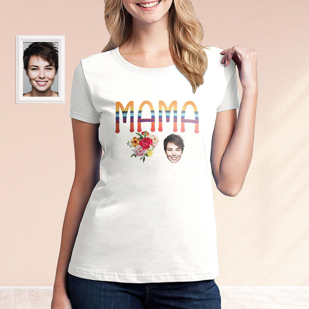 Custom Face MAMA Shirt With Flowers Personalized Photo Mothe's Day Shirt - PhotoBoxer