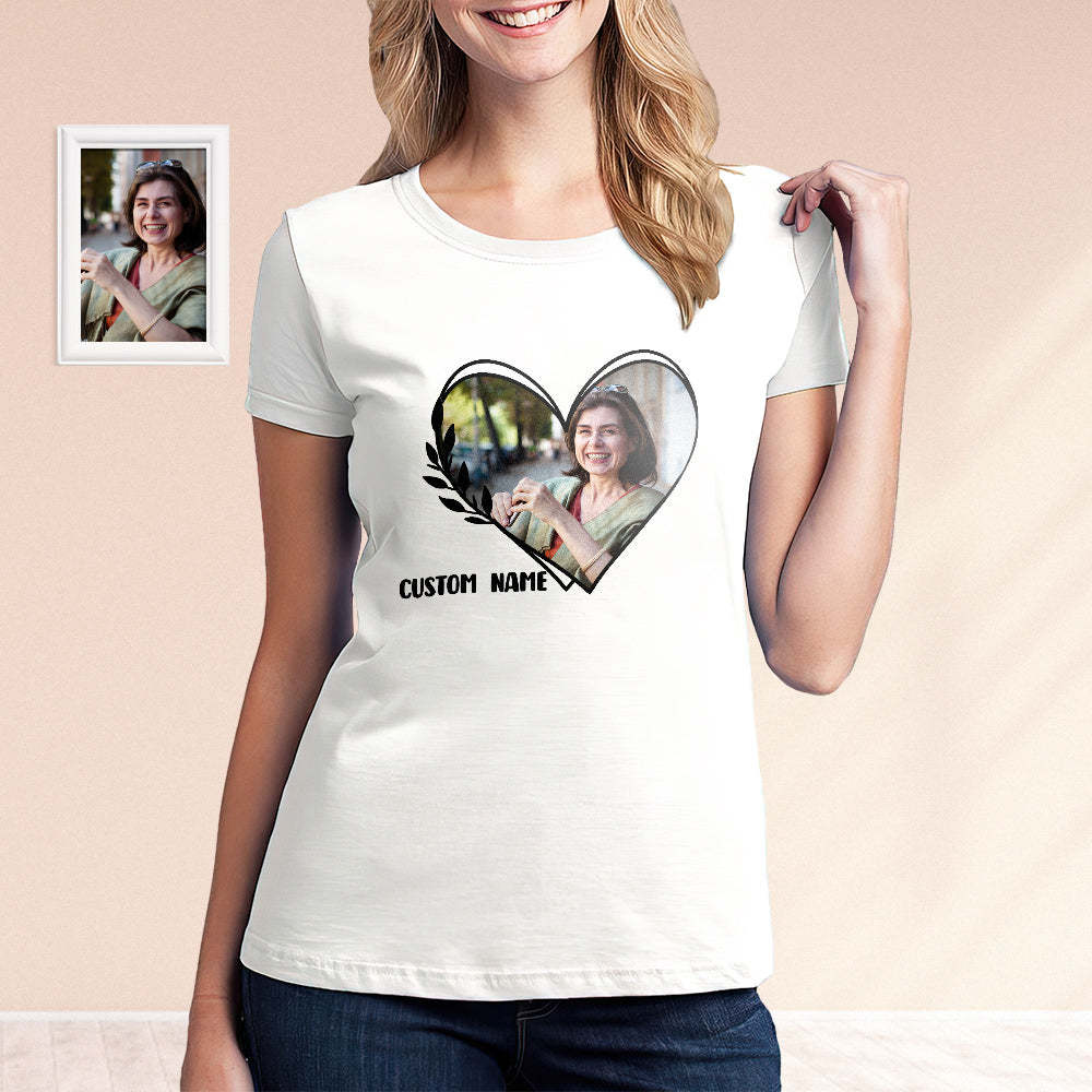 Custom Photo And Name Heart Shirt Personalized Picture T-Shirt Gift For Mom - PhotoBoxer