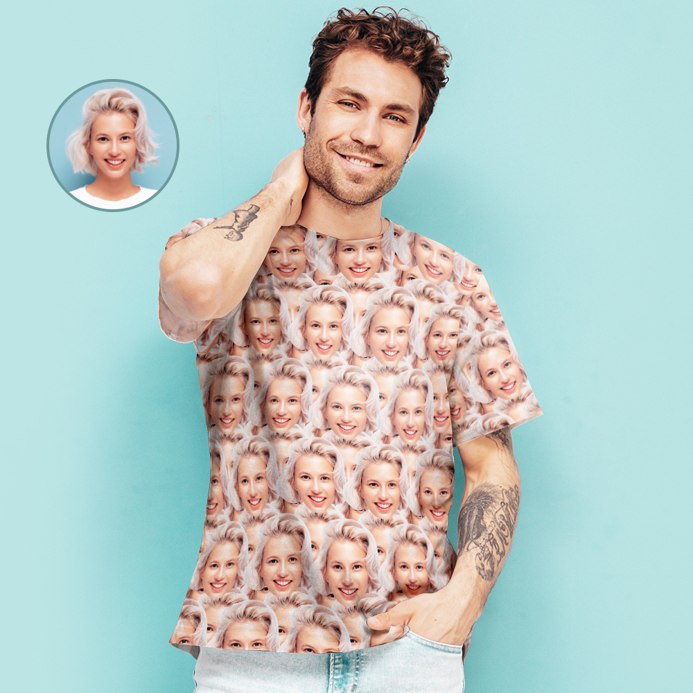 Custom T-shirt Personalized Shirt My Face All Over Print Tee Mash Face Men's T-shirt Unique Gift
