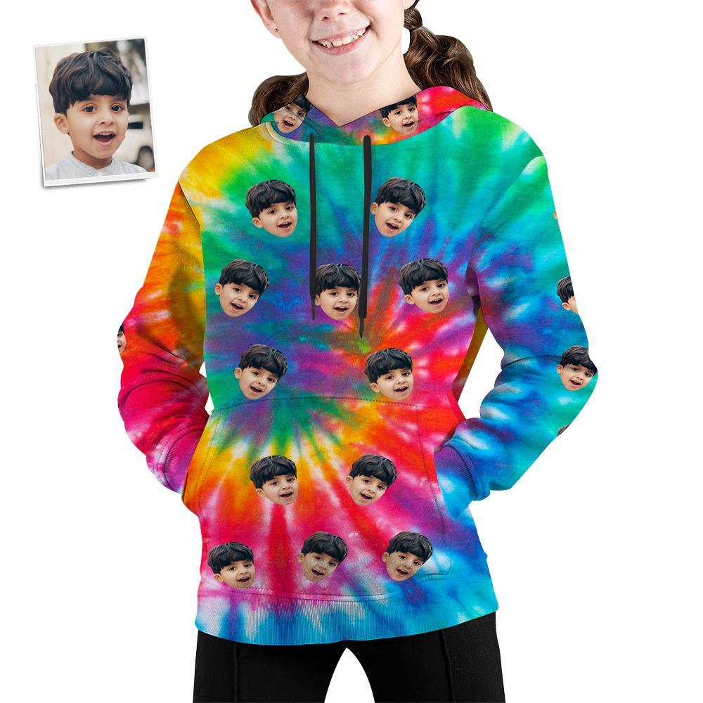 Custom Photo Hoodie Custom Youth Hoodie Sweatshirt Tie Dye Style Personalized Youth Tee Kids Gift