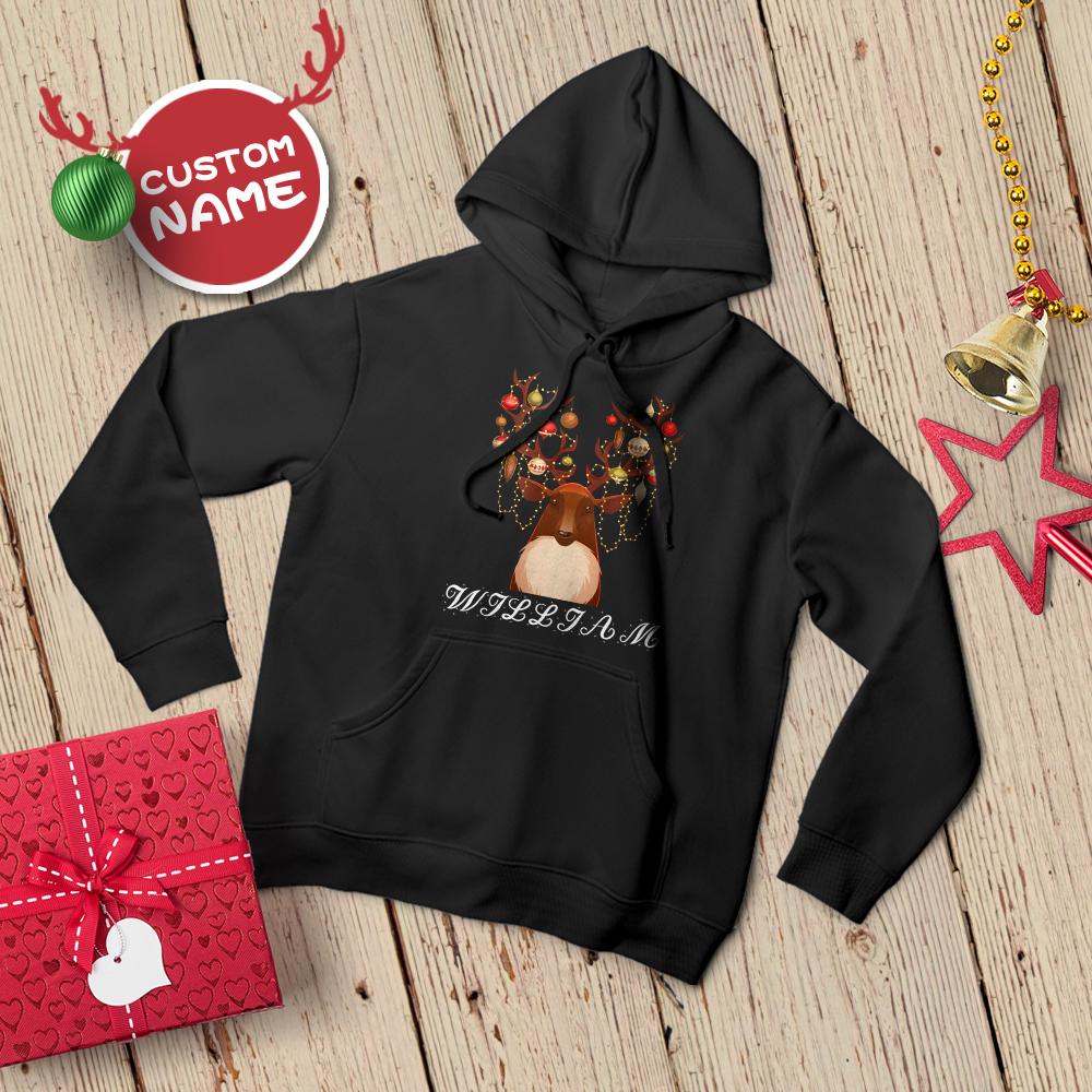 Custom Name Hoodie Christmas Elk Custom Sweatshirts for Men Christmas Gift