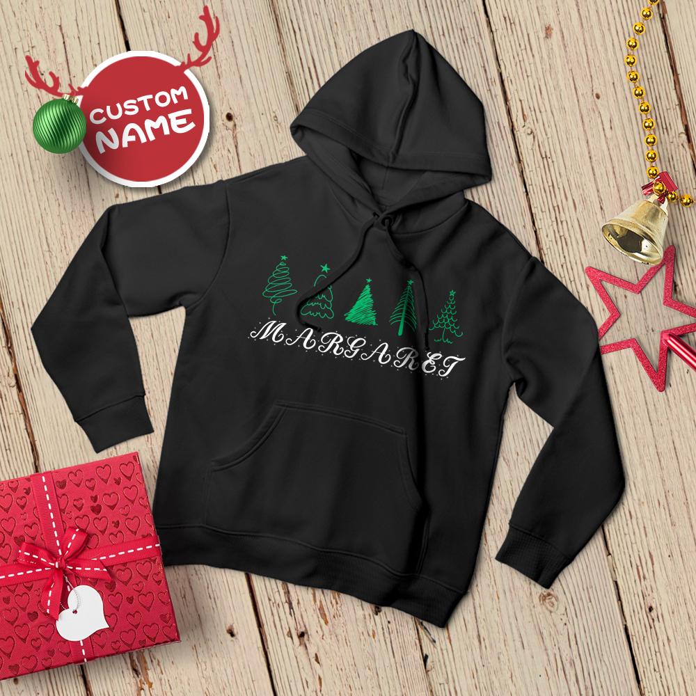 Custom Name Hoodie Christmas Trees Custom Sweatshirts for Woman Christmas Gift