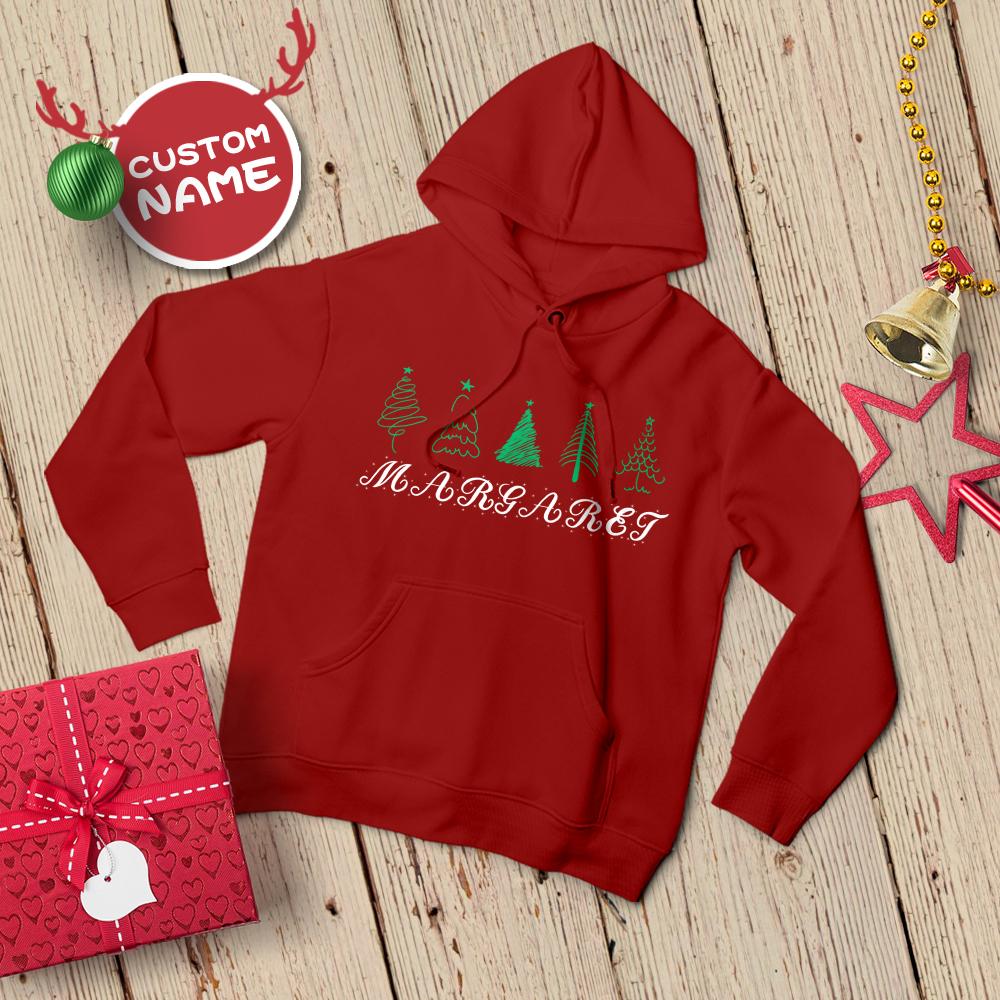 Custom Name Hoodie Christmas Trees Custom Sweatshirts for Woman Christmas Gift