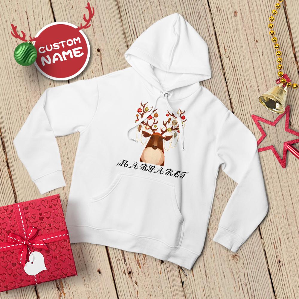Custom Name Hoodie Christmas Elk Custom Sweatshirts for Woman Christmas Gift