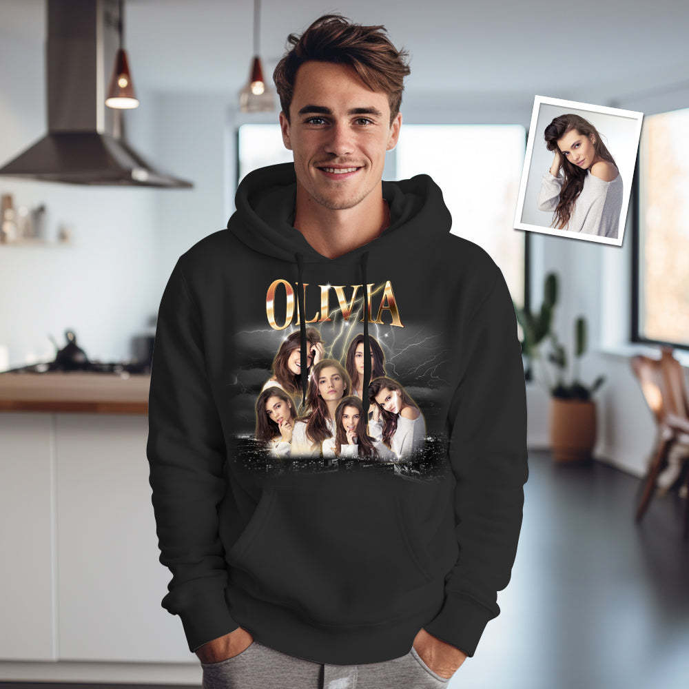 Custom Photo and Text Clothes Personalized Photo Gift Unisex Personality Vintage Lightning T-shirt,Hoodie - PhotoBoxer