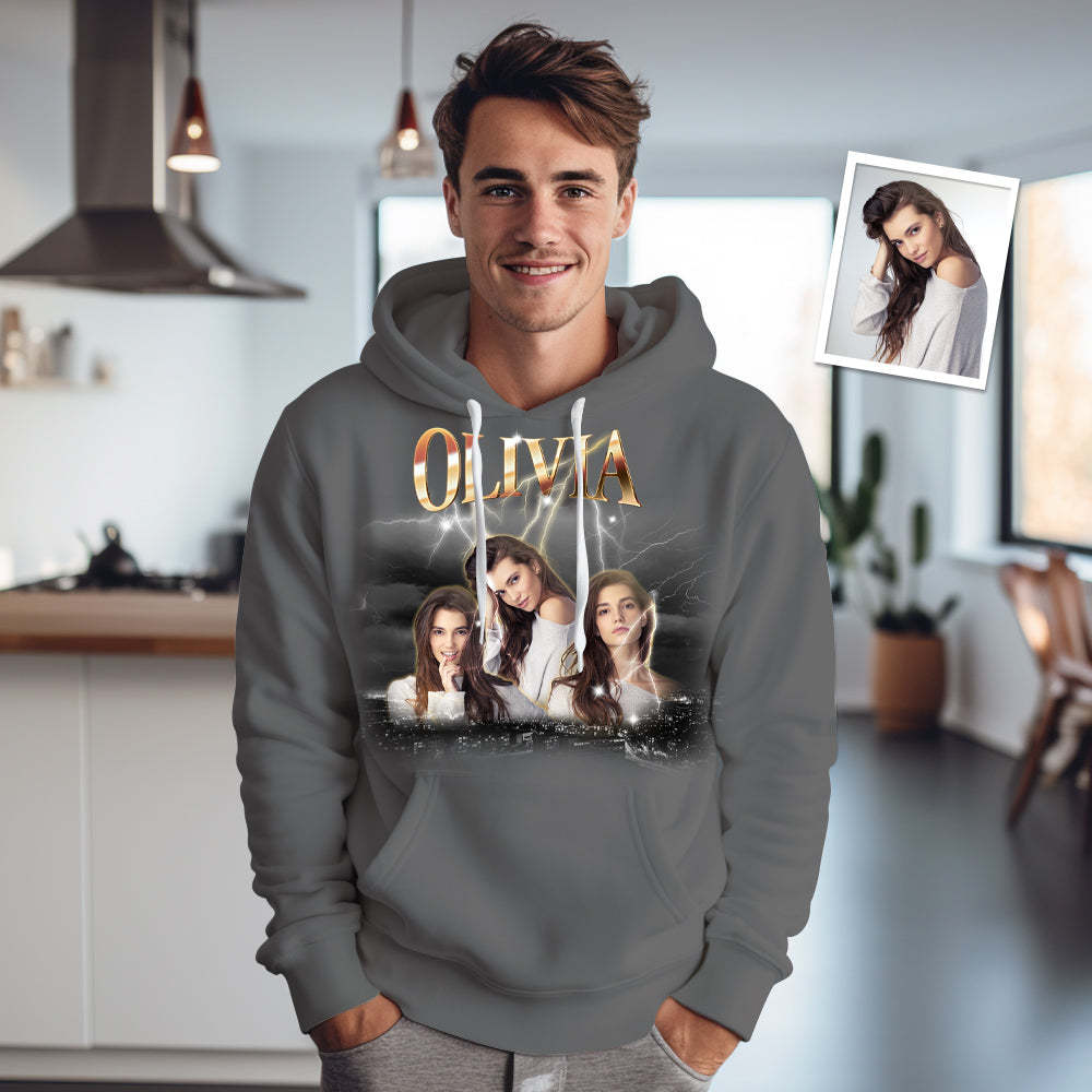 Custom Photo and Text Clothes Personalized Photo Gift Unisex Personality Vintage Lightning T-shirt,Hoodie - PhotoBoxer