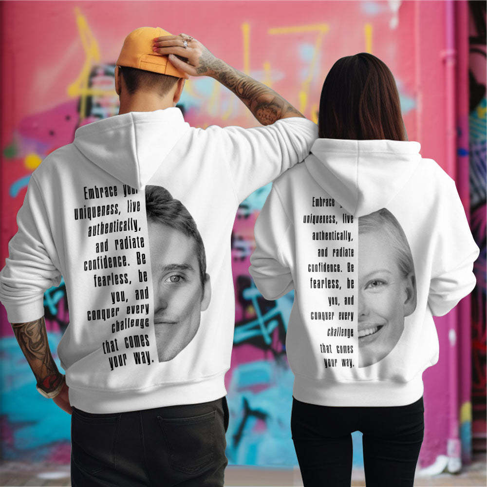Custom Text and Face Hoodie Personalized Fashion Unisex Sweatshirt Gift for Him for Her - PhotoBoxer