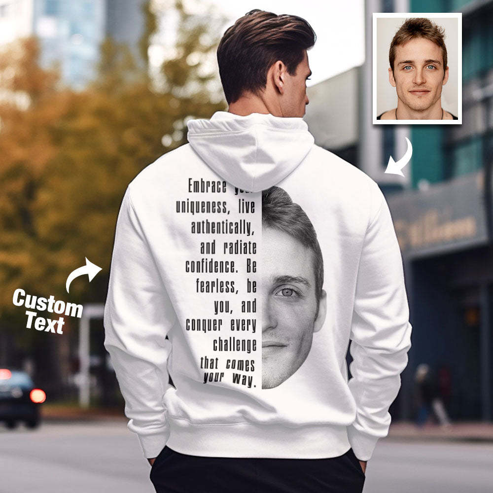 Custom Text and Face Hoodie Personalized Fashion Unisex Sweatshirt Gift for Him for Her - PhotoBoxer