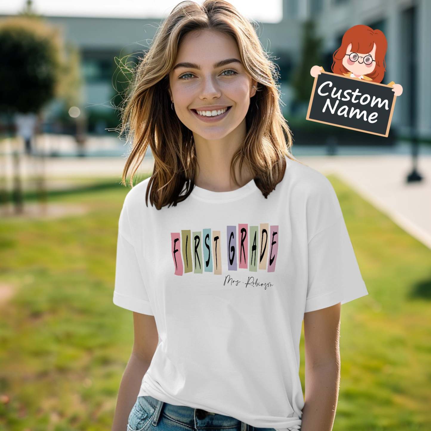 Personalized First Grade T-Shirt Teacher Custom Name Shirt Back to School Gifts - PhotoBoxer