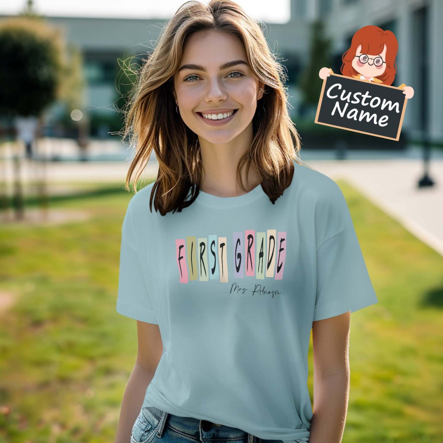 Personalized First Grade T-Shirt Teacher Custom Name Shirt Back to School Gifts - PhotoBoxer