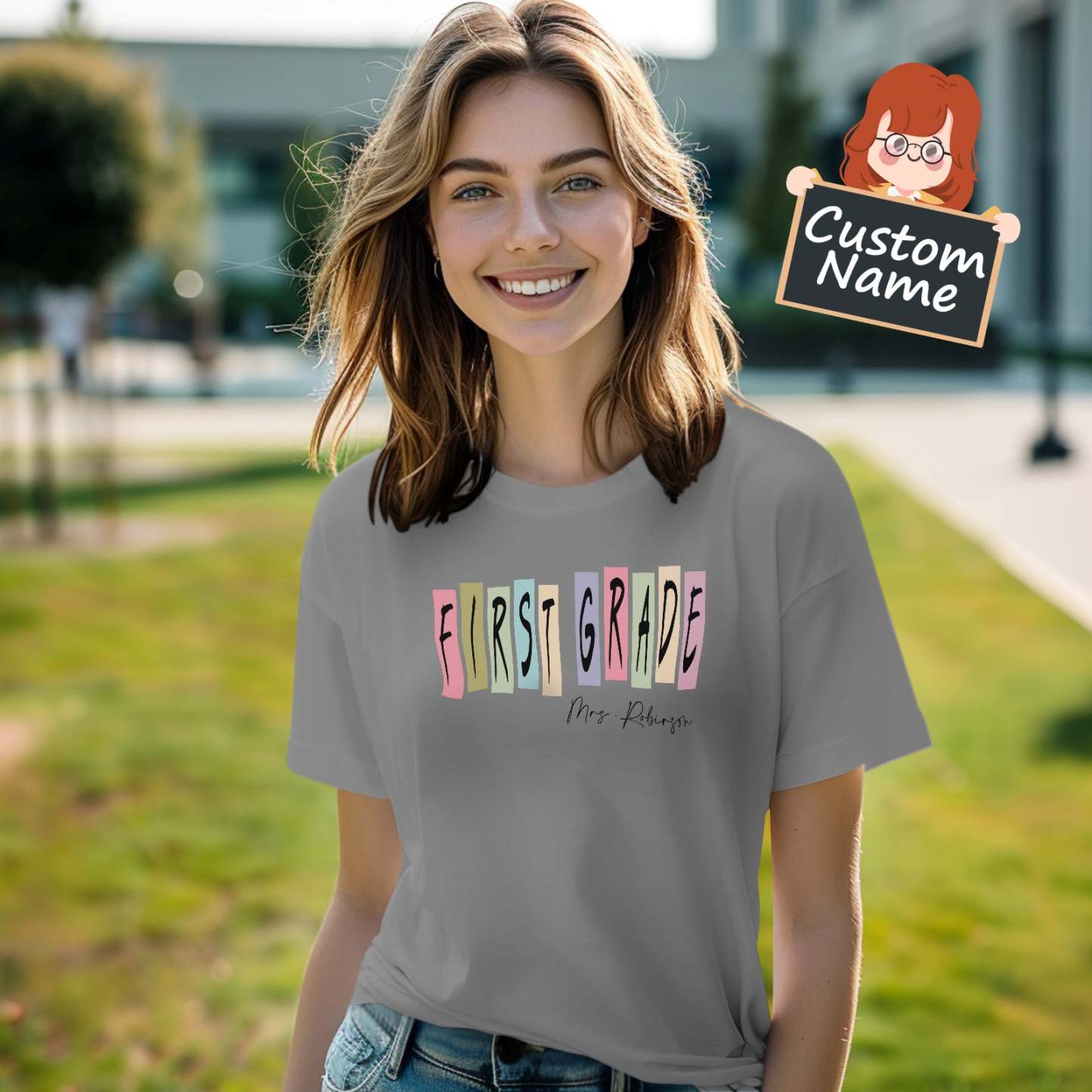Personalized First Grade T-Shirt Teacher Custom Name Shirt Back to School Gifts - PhotoBoxer