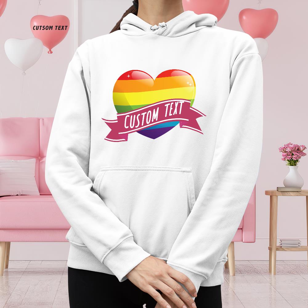 Custom Text Hoodies Valentine's Day Gift Rainbow Heart Love LGBTQ