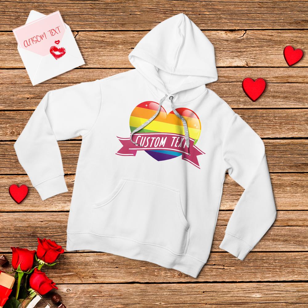 Custom Text Hoodies Valentine's Day Gift Rainbow Heart Love LGBTQ
