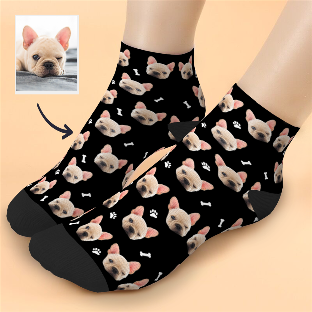 Custom Cute dog Face Ankle Socks - PhotoBoxer