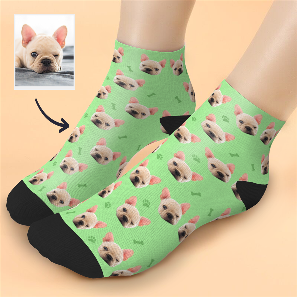Custom Cute dog Face Ankle Socks - PhotoBoxer