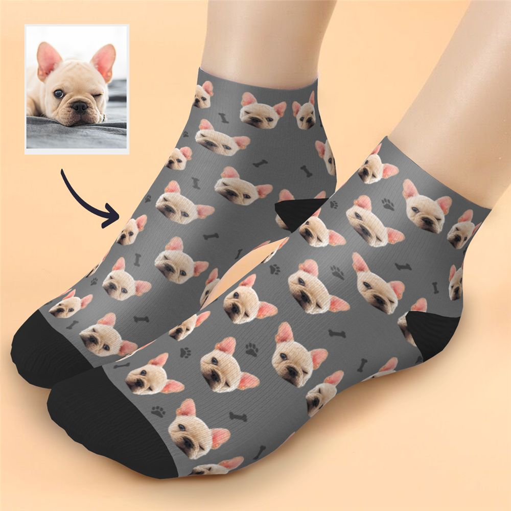 Custom Cute dog Face Ankle Socks - PhotoBoxer