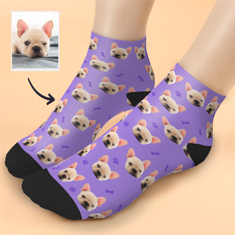 Custom Cute dog Face Ankle Socks - PhotoBoxer