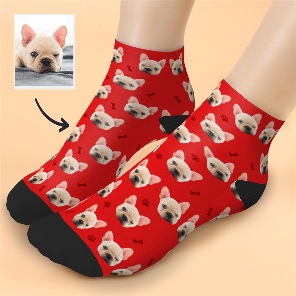 Custom Cute dog Face Ankle Socks - PhotoBoxer