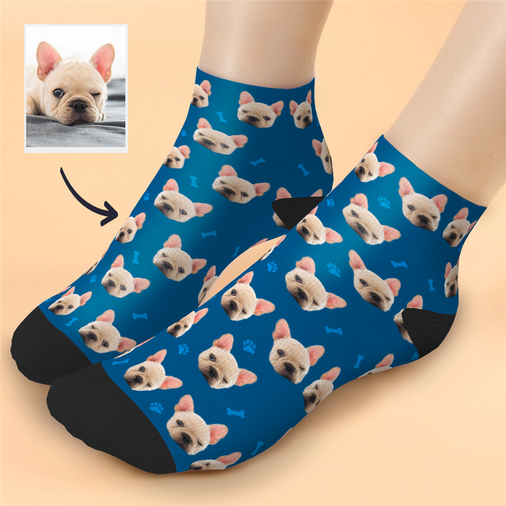 Custom Cute dog Face Ankle Socks - PhotoBoxer