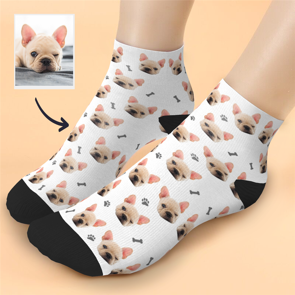 Custom Cute dog Face Ankle Socks - PhotoBoxer