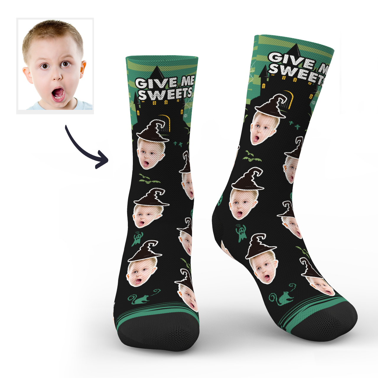 Halloween Custom Castle Witch Photo Socks With Text - PhotoBoxer