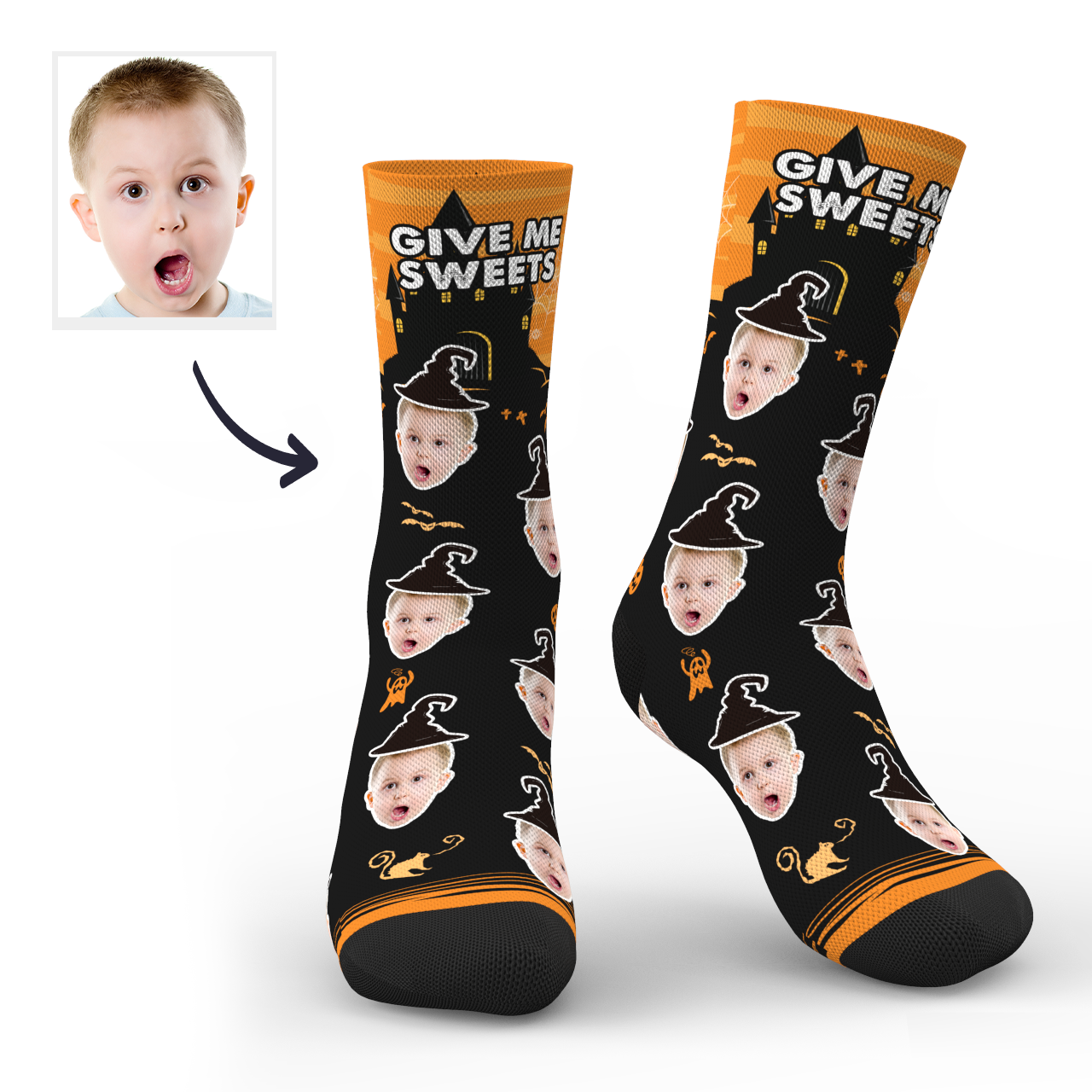 Halloween Custom Castle Witch Photo Socks With Text - PhotoBoxer