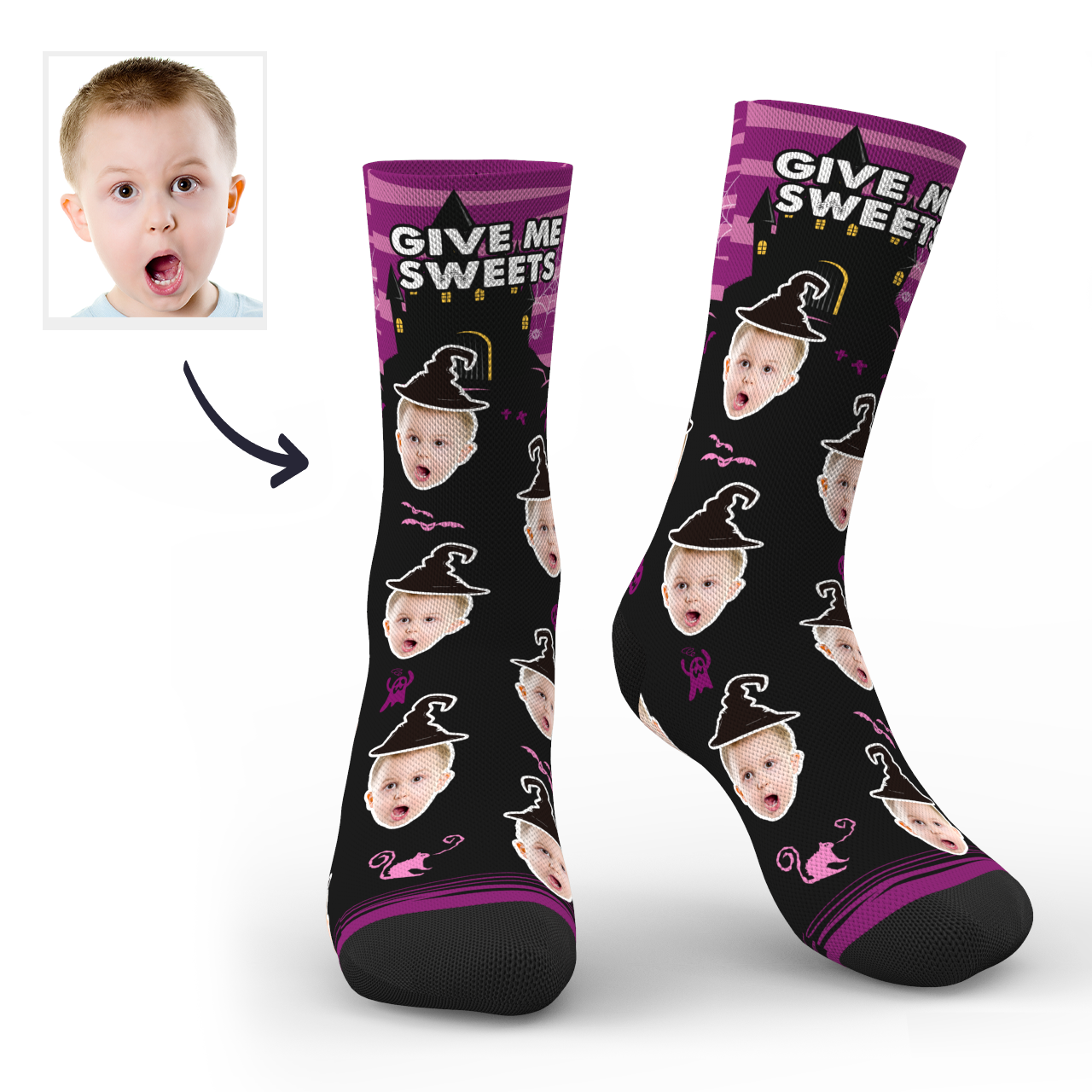 Halloween Custom Castle Witch Photo Socks With Text - PhotoBoxer
