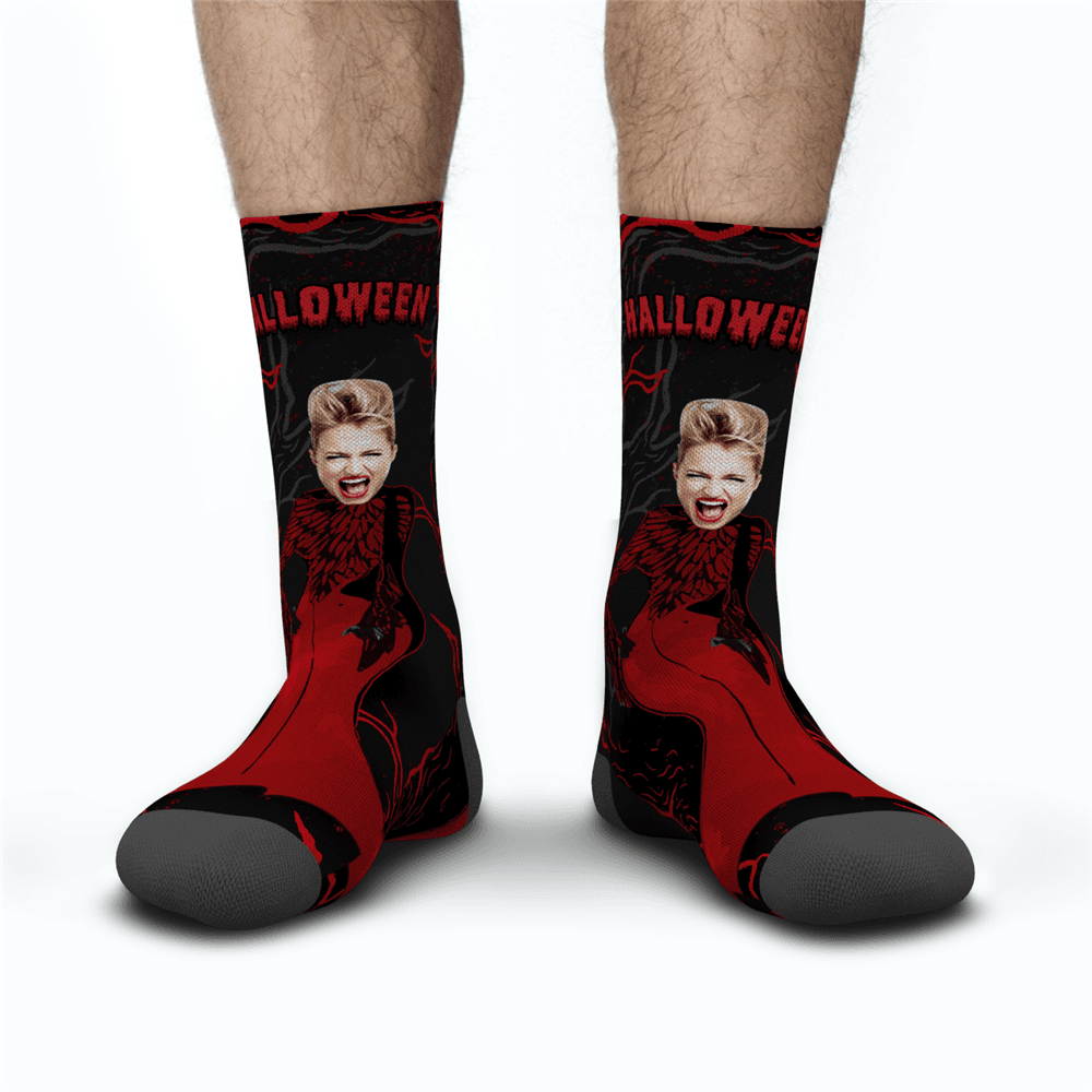 Halloween Custom Women Red Dress Monster Socks - PhotoBoxer