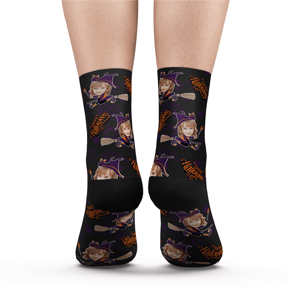 Halloween Custom Girl Witch Face Socks - PhotoBoxer