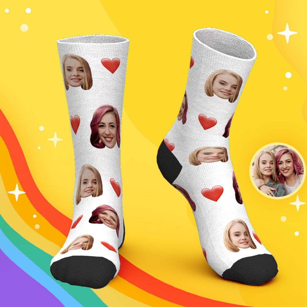 3D Preview Custom Face Heart Socks with Your Text Personalized LGBT Gifts - PhotoBoxer