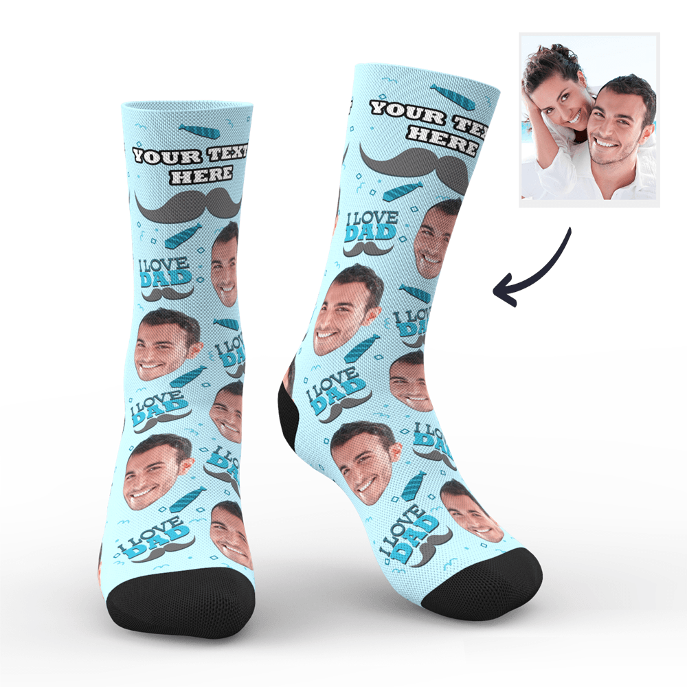 Custom Face Socks Add Pictures and Name I Love Dad Socks - PhotoBoxer